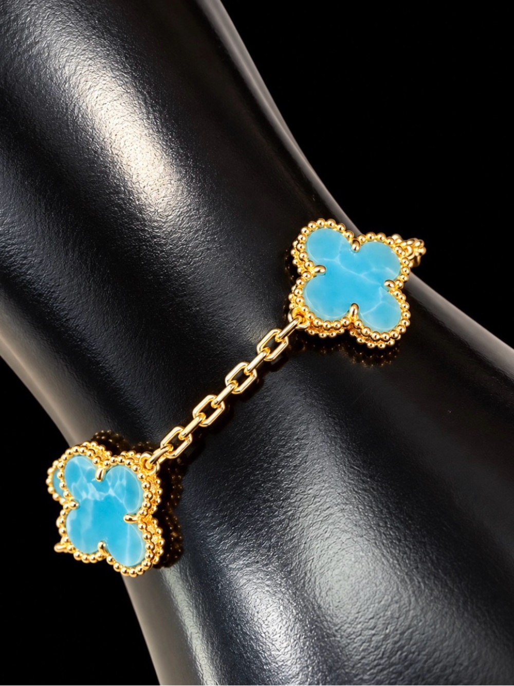 Gold tone Blue Mother-of-Pearl Clover Bracelet